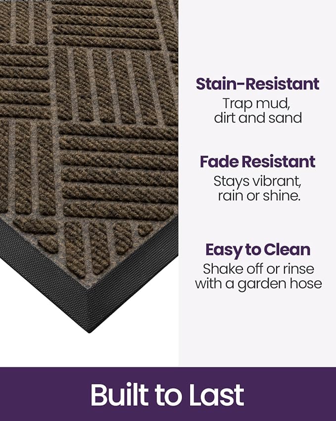 DEXI Front Door Mat Outside Entrance, 3x5 ft Rubber Entry Doormat Heavy Duty, Welcome Mats Non Slip for Inside House Floor Entryway Back Doors Exterior Patio, Diamond Brown