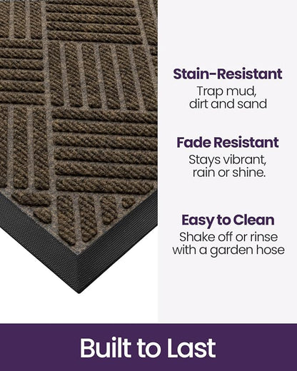 DEXI Front Door Mat Outside Entrance, 2x4 ft Rubber Entry Doormat Heavy Duty, Welcome Mats Non Slip for Inside House Floor Entryway Back Doors Exterior Patio, Diamond Brown