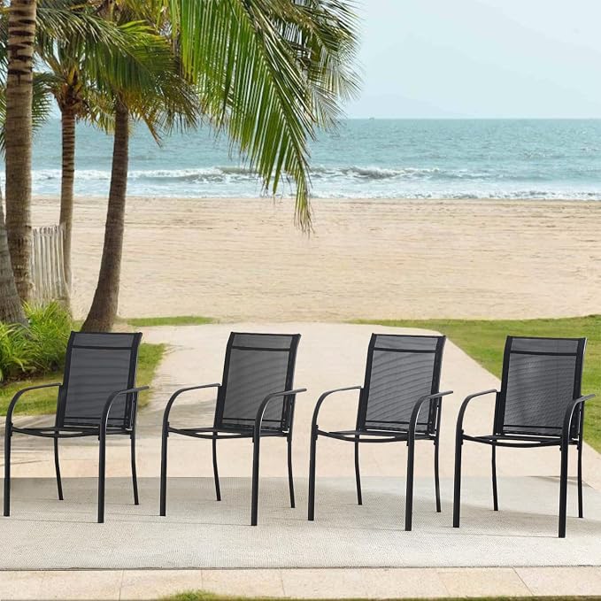Outdoor Dining Chairs Set of 6, Stackable Patio Chair - Image 2