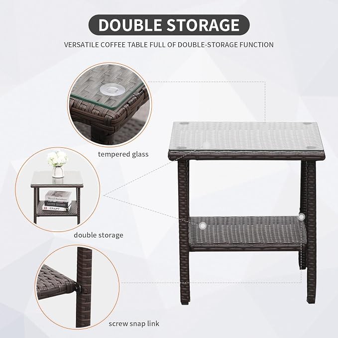 Outdoor HDPE Wicker Rocking Chair 3-Piece Patio Rattan Bistro Set 2 Rocker - Image 6