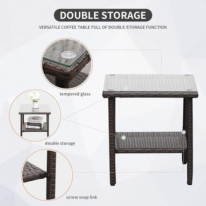 Outdoor HDPE Wicker Rocking Chair 3-Piece Patio Rattan Bistro Set 2 Rocker - Image 6