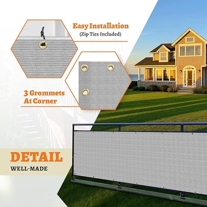 2.5' x 275' Balcony Privacy Screen Fence Cover with Zip Ties Grommets for Apartment Patio Porch Deck Backyard Outdoor (Gray)