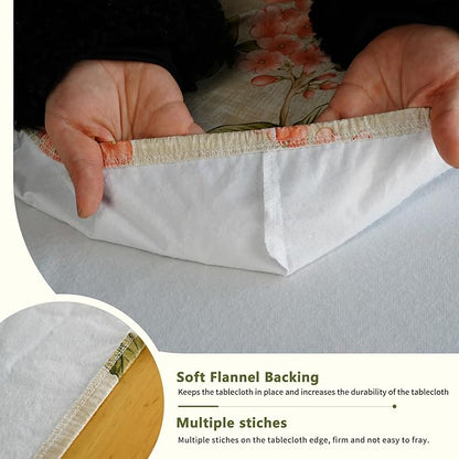 Rectangle Picnic Table Cloth, Elastic Waterproof Fitted Vinyl Tablecloths for 4 Foot Tables, Wipeable Flannel Backed Table Covers for Dining, Camping, Outdoor(Flower,30"x48")