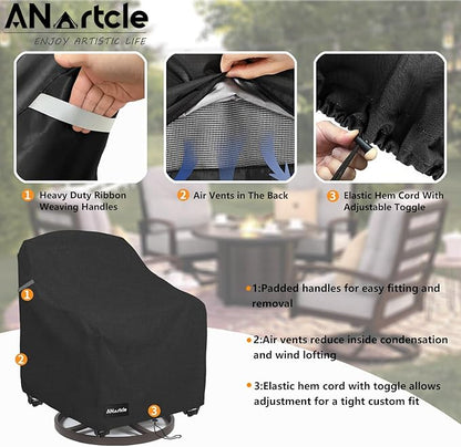 Swivel Patio Chair Cover 4 Pack,600D Waterproof Heavy Duty Outdoor Chair Cover(30 W x 34 D x 36 H inches),Patio Furniture Covers,Outdoor Furniture Covers Waterproof,Black