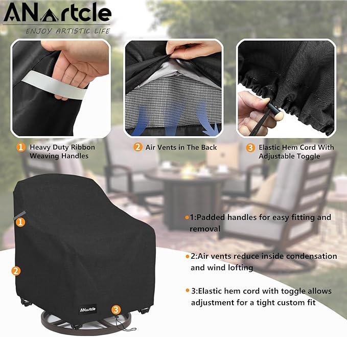 Outdoor Swivel Rocking Chair Cover 2-Pack,100% Waterproof Heavy Duty Outdoor Chair Covers,Rocking Chair Covers for Outdoor Furniture (27.5 W x 32.5 D x 39 H inches)Black.