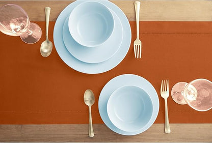 Solino Home Cotton Linen Cinnamon Table Runner 90 Inches Long - Hemstitch 14 x 90 Inch Table Runner - Handcrafted and Machine Washable
