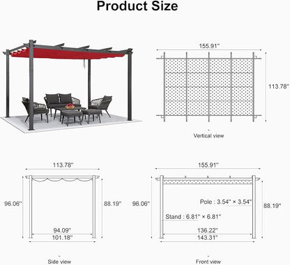 PURPLE LEAF Outdoor Pergola 10' X 13' Retractable Canopy Aluminum, Terra | - Image 7