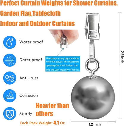 3 Pack Heavy Duty Curtain Weights, Heavy Weights for Outdoor Curtains of Pergola Patio Gazebo Cabana, Stainless Steel Weight Clip Down Curtain, Garden Flag, Shower Curtain, Tablecloth