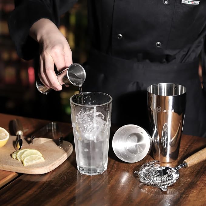 Cocktail Shaker Set with Stand, Mixology Bartender Kit for Drink Mixing | Mixology Set with 7 Bar Set Tools Cocktail Kit