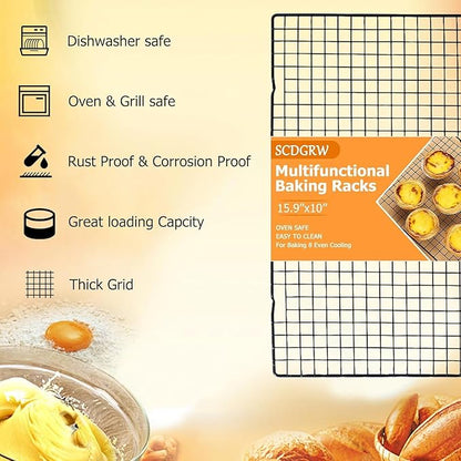 2PCS Cooling Racks for Baking and Cooking - 10"x16" Stainless Steel Wire Racks, Oven Safe & Dishwasher Safe, Heavy Duty Cooling Racks for Cookies, Cakes, Roasts & More