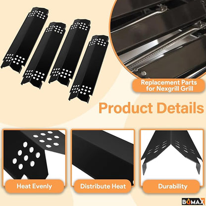 BQMAX Grill Replacement Parts for Nexgrill 4 Burner 720-0830X, Grill Grate, Grill Burner and Heat Plates for Nexgrill Replacement Parts, Grill Parts Kit for Nexgrill 720-0830X Replacement Parts