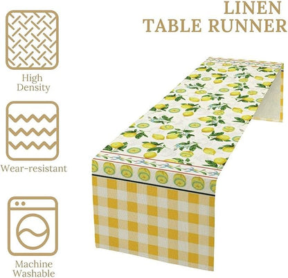 Lemon Buffalo Plaid Table Runner,Rustic Farm Fruit Aesthetic Country Farmhouse Dining Table Decoration for Home Holiday Party Dresser Kitchen Cabin Restaurant Wedding Decor 13×120in