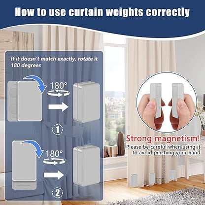 32 Pcs Outdoor Curtain Weights, 16 Pairs Upgrade to Heavier Magnetic Drapery Weights, Plastic Wrapped Waterproof Curtain Magnets for Home Decor, Tablecloth, Patio, Shower, Outside Curtains-Grey
