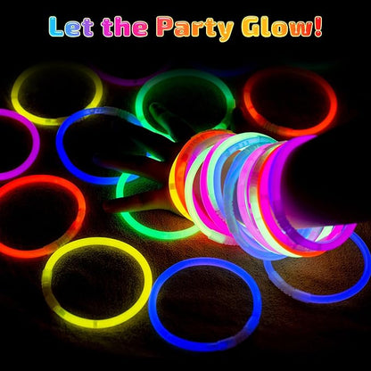 100 Pcs Glow Sticks Bulk, 8" Glow in the Dark Party Supplies - Neon Glow Stick Bracelets & Necklaces for Festivals, Concerts, Raves, Night Clubs, Halloween, Christmas, Birthdays