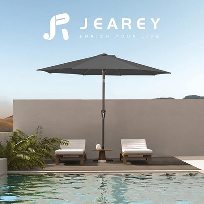 JEAREY 9FT Outdoor Patio Umbrella, Market Umbrella, Dark Gray | Outdoor Table - Image 6