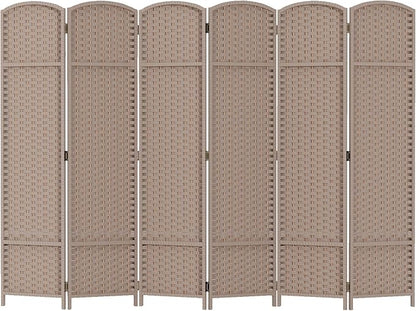 Room Divider 6 Panel Screen 5.6 Ft Tall Partition Room Dividers Beige Privacy Screens Folding Room Separation Free Standing Waterproof Wood Frame Wall Divider