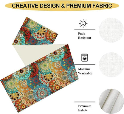 Bohemian Mandala Table Runner, Vintage Colorful Boho Geometric Floral Flower Antique Paisley Rustic Coffee Table Center Decor for Family Kitchen and Living Room Outdoor Table Decorations, 13"x36"