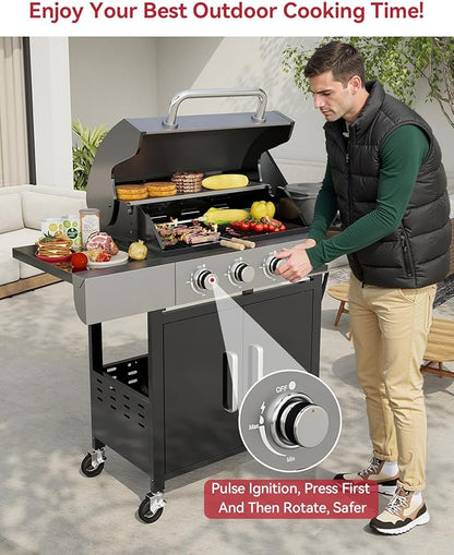 Aoxun 4-Burner Propane Grill with Side Burner, 49000 BTU Gas Grill, Stainless Steel Outdoor Grill with Cast Iron Grates & Side Tables for Backyard, Patio, Camping