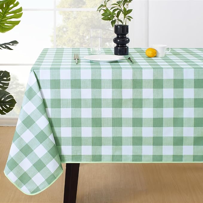 MOSAYT Rectangle Vinyl Tablecloth, 100% Waterproof Buffalo Gingham Plastic Table Cloth, Heavy Duty Wipeable Table Covers for Picnic, Outdoor, Camping - 54 x 120, Green