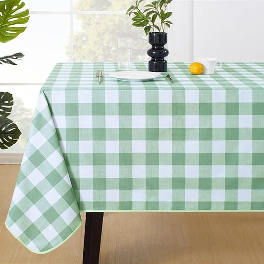 MOSAYT Rectangle Vinyl Tablecloth, 100% Waterproof Buffalo Gingham Plastic Table Cloth, Heavy Duty Wipeable Table Covers for Picnic, Outdoor, Camping - 54 x 120, Green