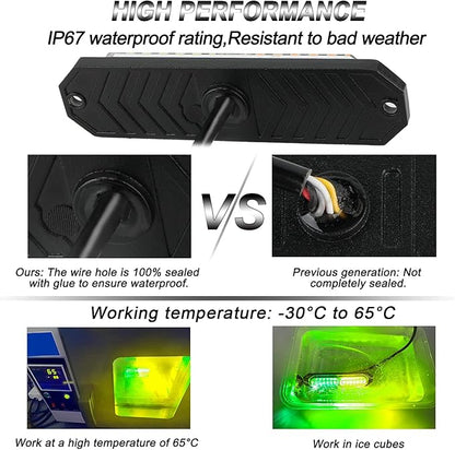 ASPL 8pcs Sync Feature Ultra Slim 12-LED Surface Mount Flashing Strobe Lights for Truck Car Vehicle LED Mini Grille Light Head Emergency Beacon Hazard Warning Lights (Amber/Green)