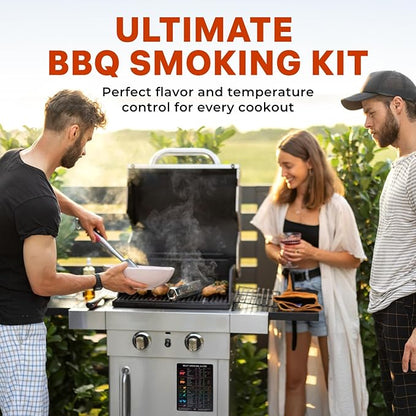BBQ Meat Temperature Magnet & Pellet Smoker Tube Bundle – Durable Meat Smoking Guide & Stainless Steel Pellet Smoker Tube for Gas, Charcoal, & Electric Grills – Essential BBQ & Grilling Accessories