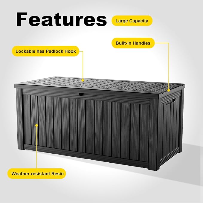 200 Gallon Large Outdoor Storage Box, UV Resistant Resin Deck Box, Hydraulic - Image 5