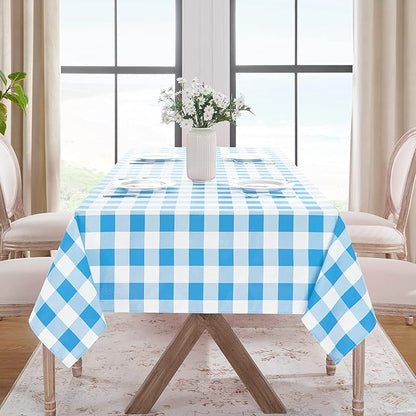 Softalker Gingham Checkered Tablecloth Rectangle - Outdoor Waterproof Buffalo Plaid Table Cloth, Stain Resistant Washable Table Cover for Picnic, Camping, Dining - Blue and White, 54 x 108 Inch