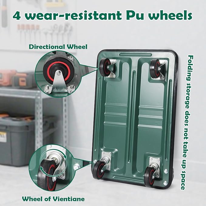 LEADALLWAY Foldable Push Cart Platform Cart (Green 330lbs, 28.7x18.5x32.3inches)
