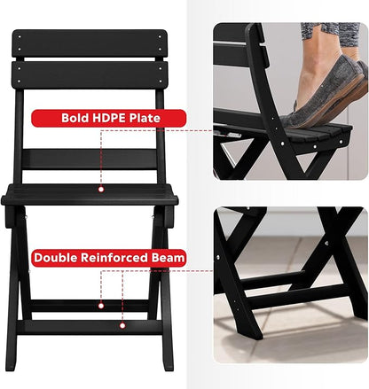 Costaelm Paradise 3-Piece Outdoor HDPE Folding Patio Bistro Table and Chairs, Black