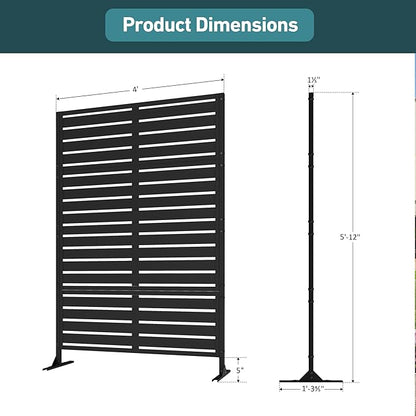 Modern Shade Metal Privacy Screen Outdoor 72" H x 48" W, Stable & Durable Privacy Fence Panels for Instant Privacy & Space Division, Freestanding Decorative Patio Screens for Outdoor, Black (4 Panel)