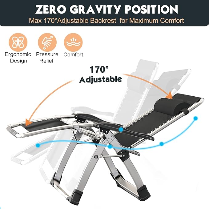 MOPHOTO Zero Gravity Chair, Outdoor Padded Lounge Chair - Image 6