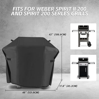 Weber Spirit and Spirit II 200 Series Grill Cover, 600D Heavy Duty Waterproof BBQ Grill Cover, 48 Inch 7138 Grill Cover for Weber Spirit II E210, Spirit E210 2 Burner Grillgas, All Weather Protection