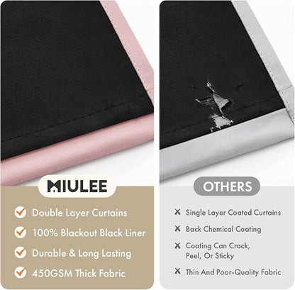 MIULEE Light Pink 100% Blackout Short Curtains - Image 4