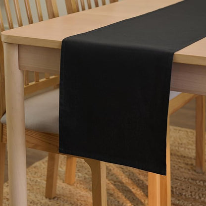 Encasa XO Table Runner 13"x48" Long | Cotton Canvas Fabric | Jet Black Solid Color | Machine Washable & Durable