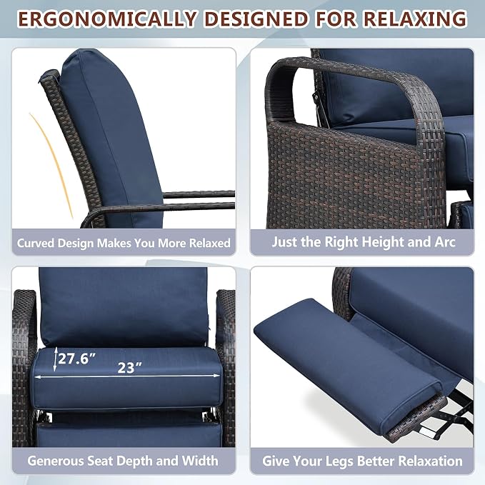 Outdoor Recliner, Aluminum Frame Patio Chaise Lounge Chairs - Image 5