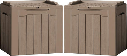 Flamaker 2 Pack Deck Box 31 Gallon Waterproof Resin Storage Box with Lid Indoor Outdoor Delivery Box Storage Bin for Patio Cushions (Light Brown)