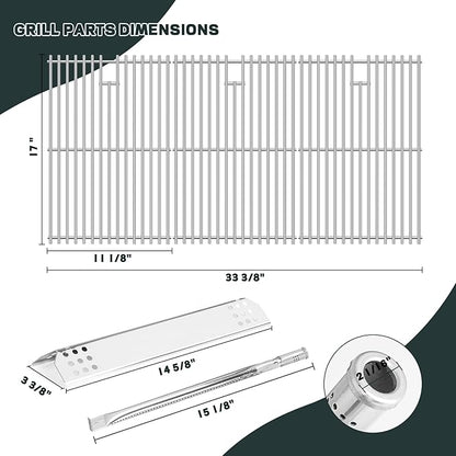 Stainless Steel Cooking Grate,Heat Shield and Burner Kit for Nexgrill Replacement Parts 6 Burner 720-0896 720-0896B 720-0896C 720-0896E 720-0896X,for Nexgrill Deluxe & Evolution 6 Burner Gas Grills