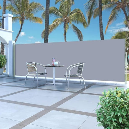 YAFF Retractable Outdoor Folding Privacy Divider, Water & UV Resistant Sun Shade Privacy Wind Screen for Garden, Backyard, Balcony, Terrace 63"x196.9"Gray