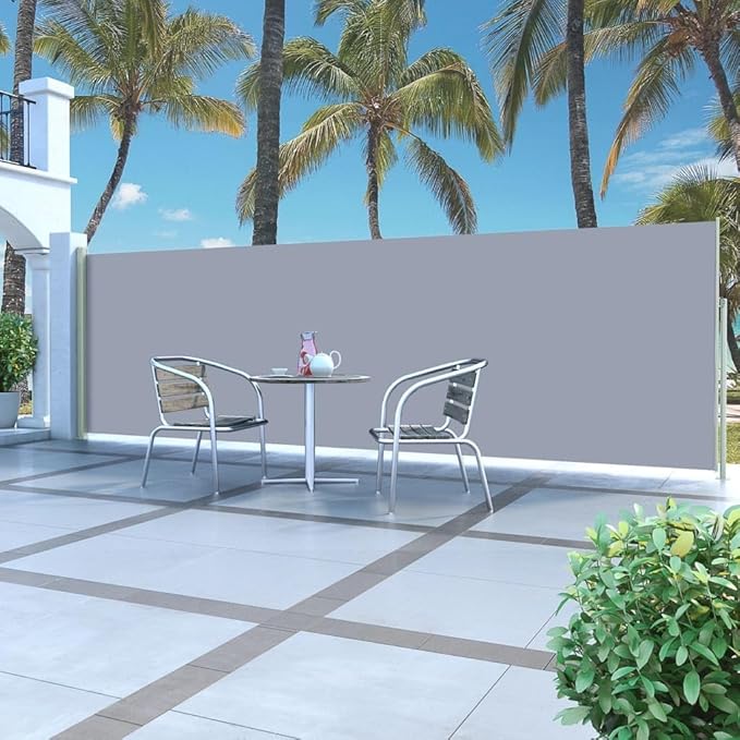 YAFF Retractable Outdoor Folding Privacy Divider, Water & UV Resistant Sun Shade Privacy Wind Screen for Garden, Backyard, Balcony, Terrace 63"x196.9"Gray
