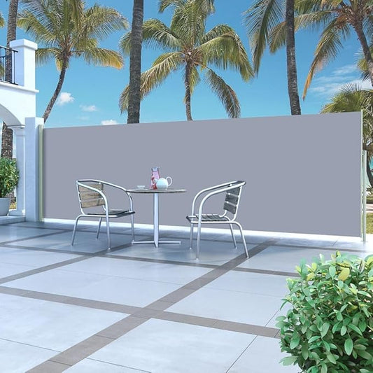 YAFF Retractable Outdoor Folding Privacy Divider, Water & UV Resistant Sun Shade Privacy Wind Screen for Garden, Backyard, Balcony, Terrace 63"x196.9"Gray