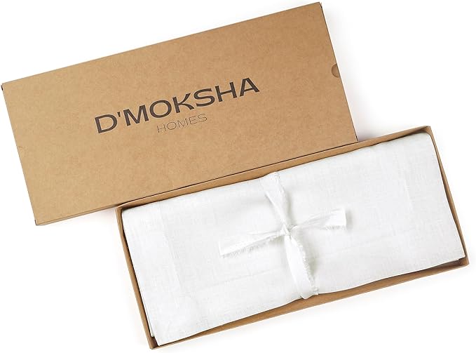 D'Moksha Homes Linen White Table Runner 108 Inches Long - 100% Pure Linen Dining Table Runner 14 x 108 Inch for Valentines, Holiday - Machine Washable