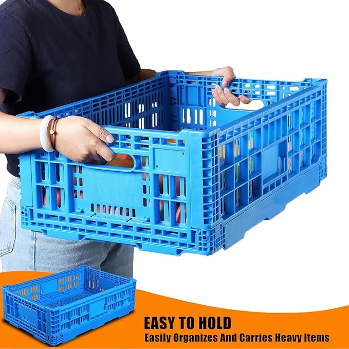 Collapsible Storage Bin/Crates，52L Foldable Baskets,Storage Baskets and Bins for Toys, Home and office Storage, Stackable Crates for Home Organization（Blue）