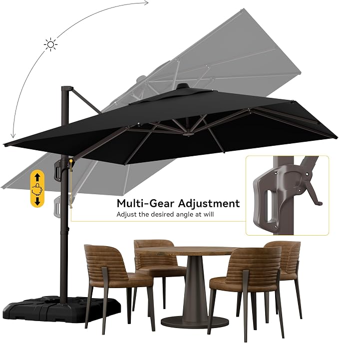 10x10FT Cantilever Outdoor Umbrella, 360° Rotating Large Offset Square Patio - Image 4