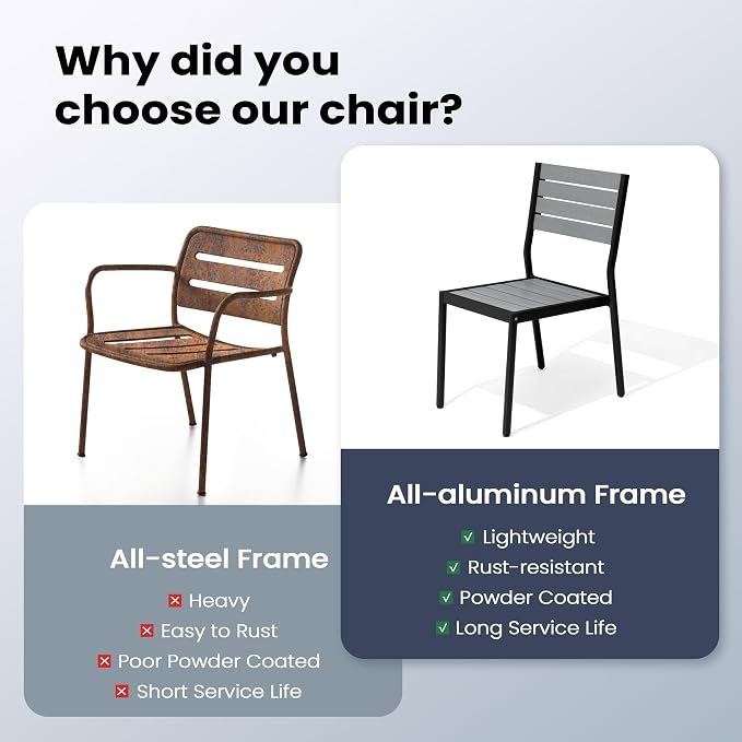 Pellebant Stackable Outdoor Patio Dining Chairs Set of 2 | Aluminum Armless - Image 9