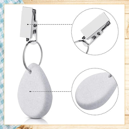 Geiserailie 12 Pcs Tablecloth Weights Tablecloth Pendant Teardrop Shape Table Cover Weights with Metal Clips for Outdoor Picnic Garden Dinner Table Cover Decoration(White)
