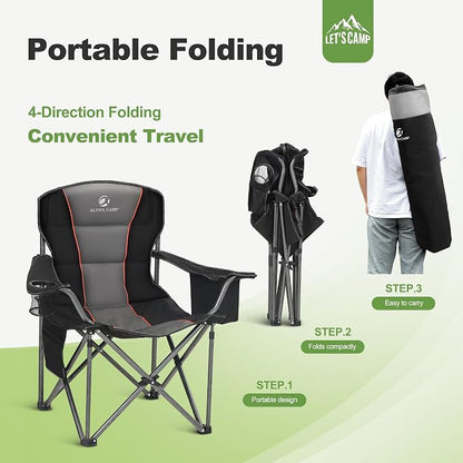 LET'S CAMP Folding Camping Chair Oversized Heavy Duty Padded Outdoor Chair - Image 10