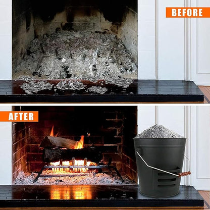 Uniflasy Ash Bucket with Lid, Shovel and Hand Broom, 5.2 Gallon Metal Coal Ash Bucket for Fireplace, Fire Pits, Wood Burning Stove, Ash Can with Lid fireplace Wood Stove Ash Fireplace Cleaning Tools