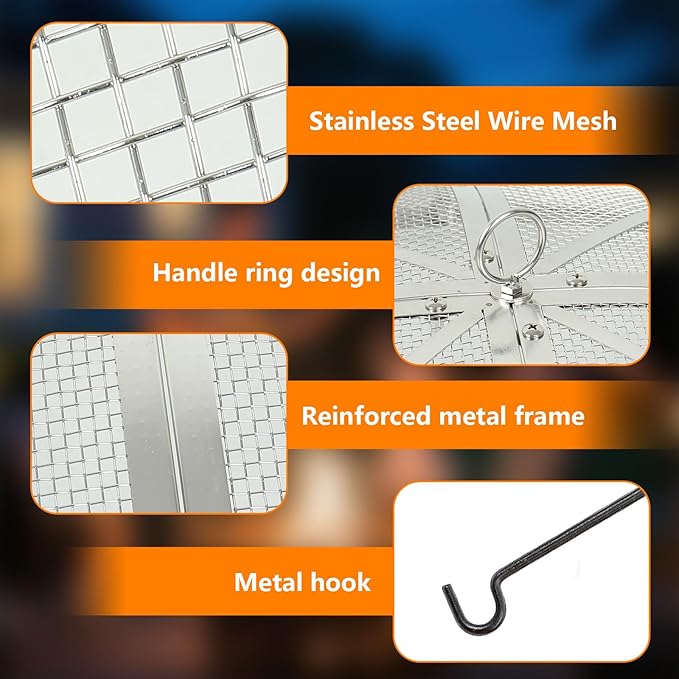 27 Inch Fire Pit Spark Screen,Stainless Steel Fire Pit Screen Cover with Handle&Poker,Outdoor Fire Pit Screen Cover Round Mesh Lid Heavy-Duty for Backyard/Beach/RV Camping