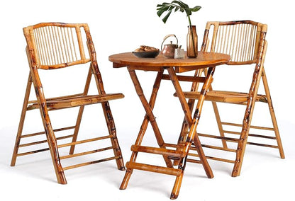 VINGLI Bamboo Folding Chair Table 3 Piece Bistro Set, Foldable Dining Wood by VINGLI